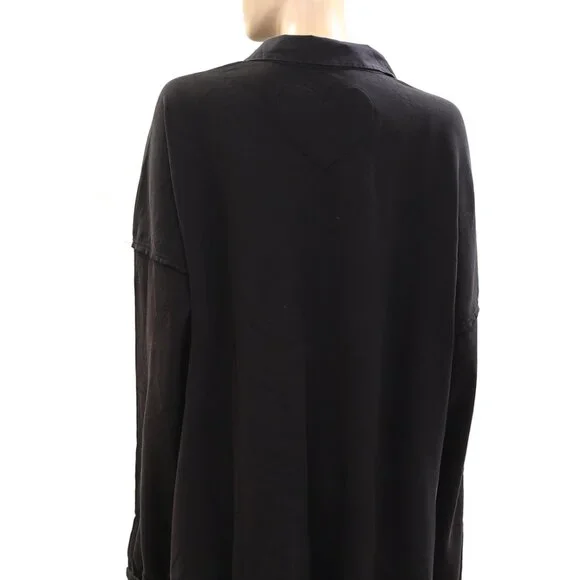 Free People Olivia Sweatshirt Top Collared Oversized Cotton Slouchy S 274371